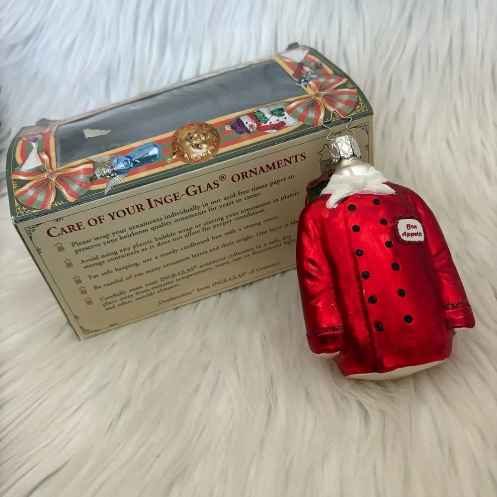 Inge-Glass Red Bon Apetit Chef’s Coat Glass Ornament